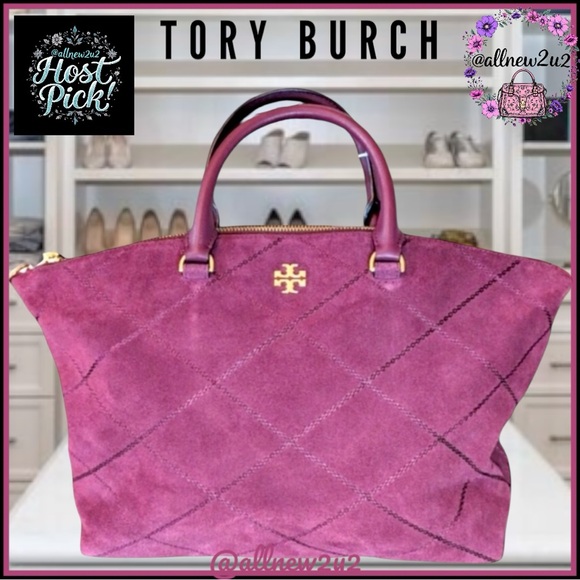 Tory Burch Handbags - Tory Burch Suede and Leather Burgundy Wine Tote Gold hardware Host Pick